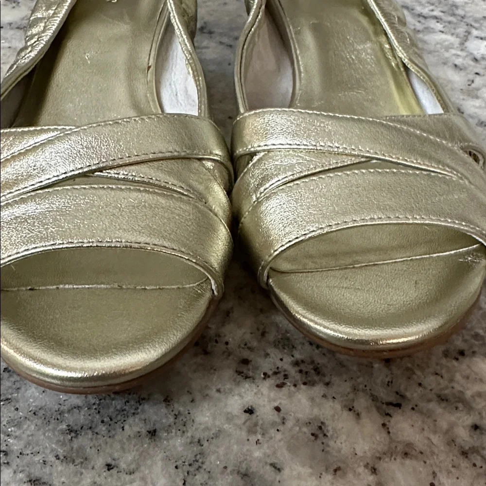 Elegant Gold Peep-Toe Flats by Cole Haan